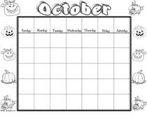 October Calendar Worksheet