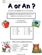 Writing Worksheets-A and An