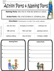 Sentence Worksheet-Action Parts & Naming Parts