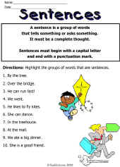 Sentence Worksheet-Sentences