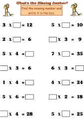 Math Worksheet-Multiplication-Missing Number 1