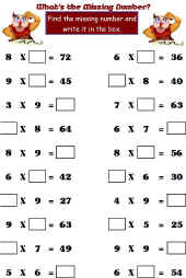 Math Worksheet-Multiplication-Missing Number (worksheet 3)