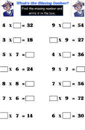 Math Worksheet-Multiplication-Missing Number (worksheet 5)