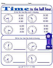 Math Worksheet-Time-Halfhour