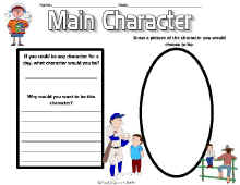 Reading Comprehension-Main Character Worksheet