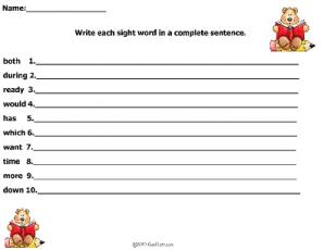 Reading Vocabulary/Sight Words/Word Sentences
