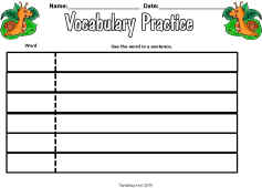 Reading Vocabulary/Sight Words Worsheet
