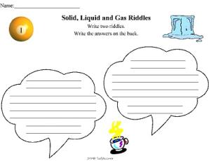 Science-Solid/Liquid/Gas Worsheets
